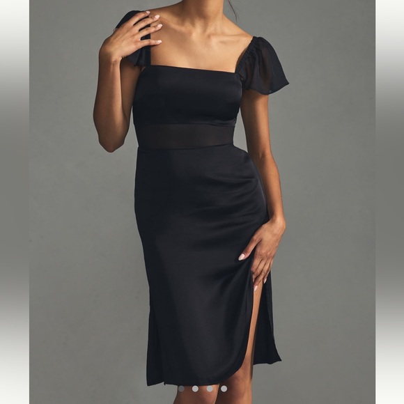 Anthropologie Dresses & Skirts - By Anthropologie Flutter Sleeve Satin Sheath Dress